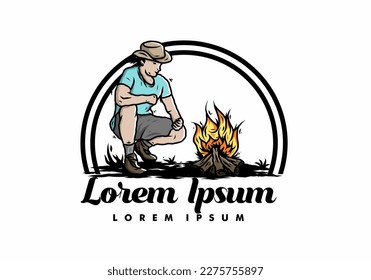 El diseño ilustrativo de un hombre está encendiendo una hoguera