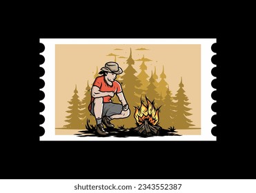 El diseño ilustrativo de un hombre está encendiendo una hoguera