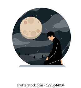 Illustration design of a man performing the Muslim prayer "prayer"