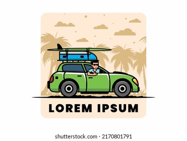 illustration design of a man riding a car for vacation