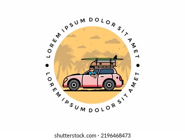 illustration design of a man riding a car for vacation