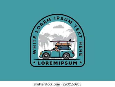 illustration design of a man riding a car for vacation