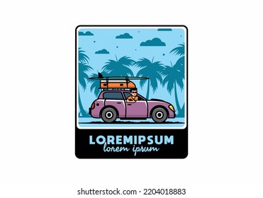 illustration design of a man riding a car for vacation