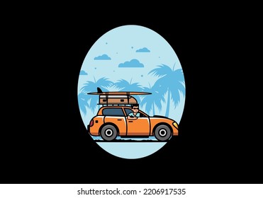 illustration design of a man riding a car for vacation