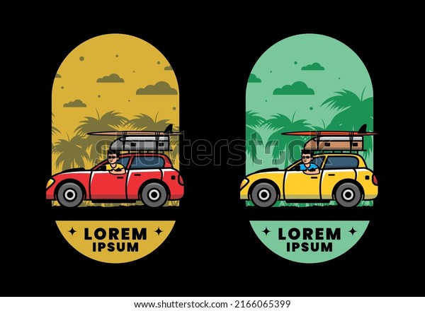 illustration
design of a man riding a car for
vacation