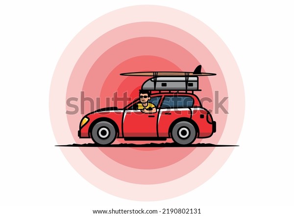 illustration\
design of a man riding a car for\
vacation