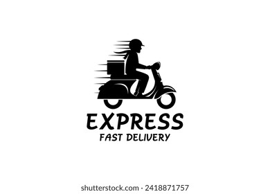 Illustration design of a man riding a scooter. fast delivery logo vector