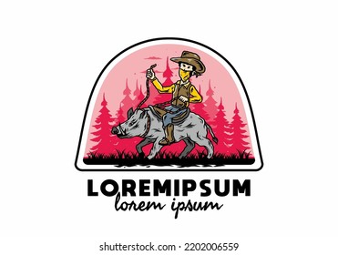 Illustration design of a Man riding a wild boar