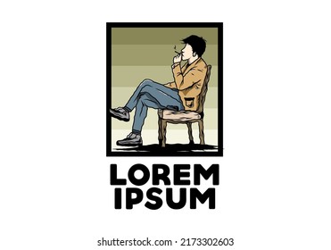 Illustration design of a man sit on chair and smoke cigarettes