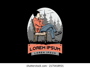 Diseño ilustrativo de un hombre sentado en una silla y fumar cigarrillos