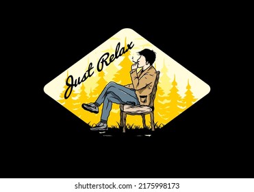 Illustration design of a man sit on chair and smoke cigarettes