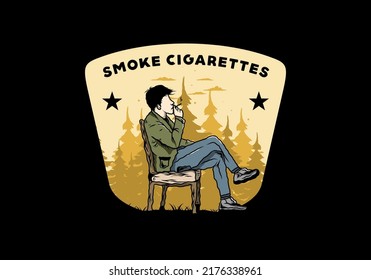 Illustration design of a man sit on chair and smoke cigarettes