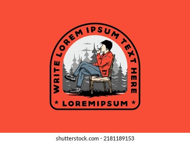 Illustration design of a man sit on chair and smoke cigarettes