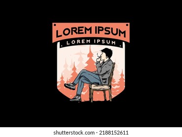 Illustration design of a man sit on chair and smoke cigarettes
