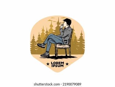 Illustration design of a man sit on chair and smoke cigarettes