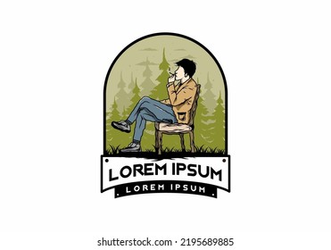 Illustration design of a man sit on chair and smoke cigarettes