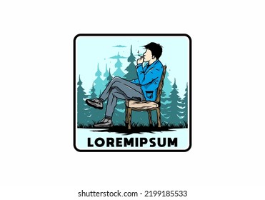 Illustration design of a man sit on chair and smoke cigarettes