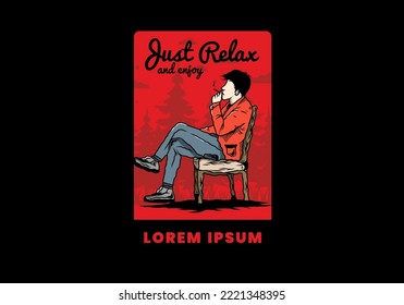 Illustration design of a man sit on chair and smoke cigarettes