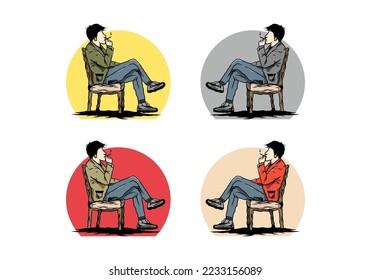 Illustration design of a man sit on chair and smoke cigarettes