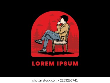 Illustration design of a man sit on chair and smoke cigarettes