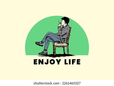 Illustration design of a man sit on chair and smoke cigarettes