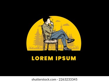 Illustration design of a man sit on chair and smoke cigarettes