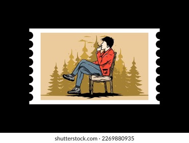 Illustration design of a man sit on chair and smoke cigarettes