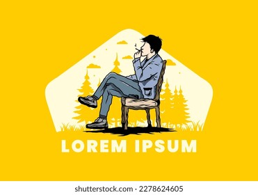 Illustration design of a man sit on chair and smoke cigarettes