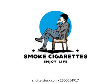 Illustration design of a man sit on chair and smoke cigarettes