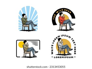 Illustration design of a man sit on chair and smoke cigarettes