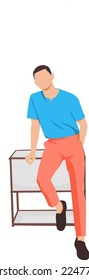 an illustration design of a man standing behind a desk