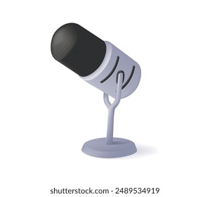 Illustration design of a microphone. Microphone for podcast or music entertainment. Audio equipment for broadcasts, streaming and interviews. Singing or podcast concept. 3d vector icon