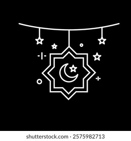Illustration design of moon and star icon inside black and white frame, Islamic Ramadan icon