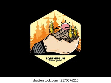 Illustration design of the mountain landscape on bulb lamp