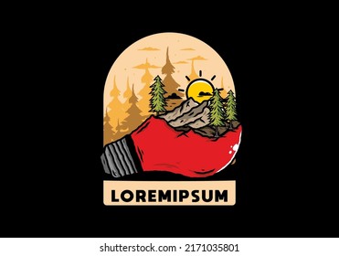 Illustration design of the mountain landscape on bulb lamp