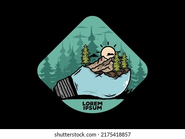 Illustration design of the mountain landscape on bulb lamp