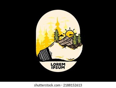 Illustration design of the mountain landscape on bulb lamp