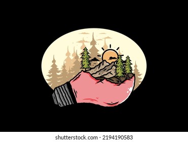 Illustration design of the mountain landscape on bulb lamp