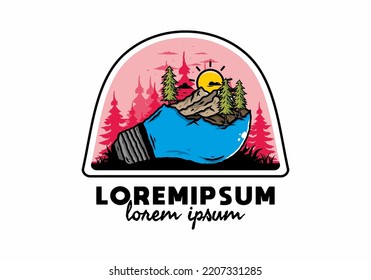 Illustration design of the mountain landscape on bulb lamp