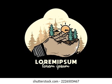 Illustration design of the mountain landscape on bulb lamp