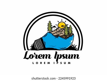 Illustration design of the mountain landscape on bulb lamp