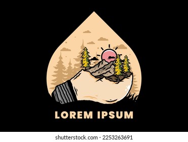 Illustration design of the mountain landscape on bulb lamp