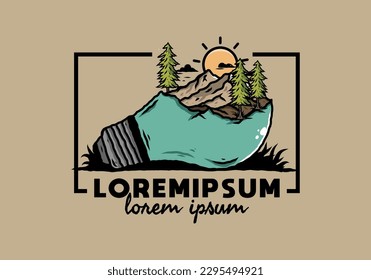 Illustration design of the mountain landscape on bulb lamp