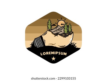 Illustration design of the mountain landscape on bulb lamp