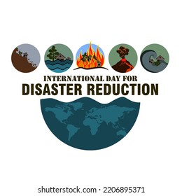 Illustration design for natural disasters, floods, tsunamis, landslides, fires and volcanic eruptions. Banner for international day for disaster reduction. Vector flats.