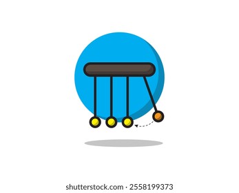 Illustration design of Newton's cradle with balancing pendulum, vector design flat simple icon from action and reaction concept, 2D design isolated on white background and round shape