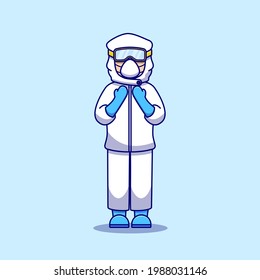 Illustration design of a nurse using personal protective equipment. Isolated character design concept. Suitable for landing pages, stickers, icons, banners, book covers, etc.