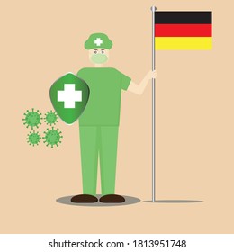 The illustration design of a nurse wearing a mask and holding a flag, can be used for advertisements, posters, stickers, the spirit against corona, etc.