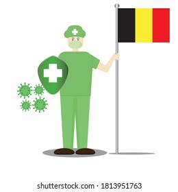 The illustration design of a nurse wearing a mask and holding a flag, can be used for advertisements, posters, stickers, the spirit against corona, etc.