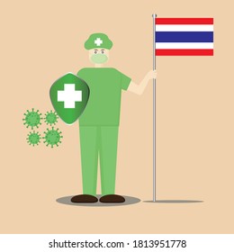 The illustration design of a nurse wearing a mask and holding a flag, can be used for advertisements, posters, stickers, the spirit against corona, etc.